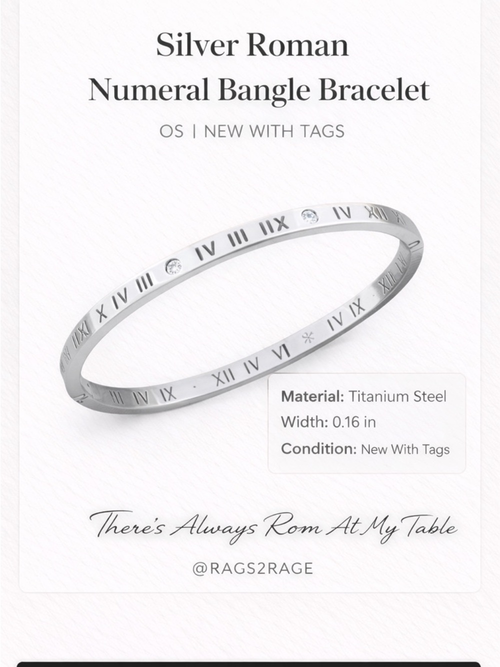 Silver Roman Numeral Bangle Titanium Steel CZ Bracelet Minimalist